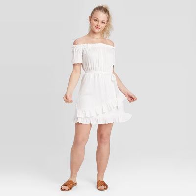 Women's Short Sleeve Ruffle Bottom Dress - Xhilaration™ White | Target