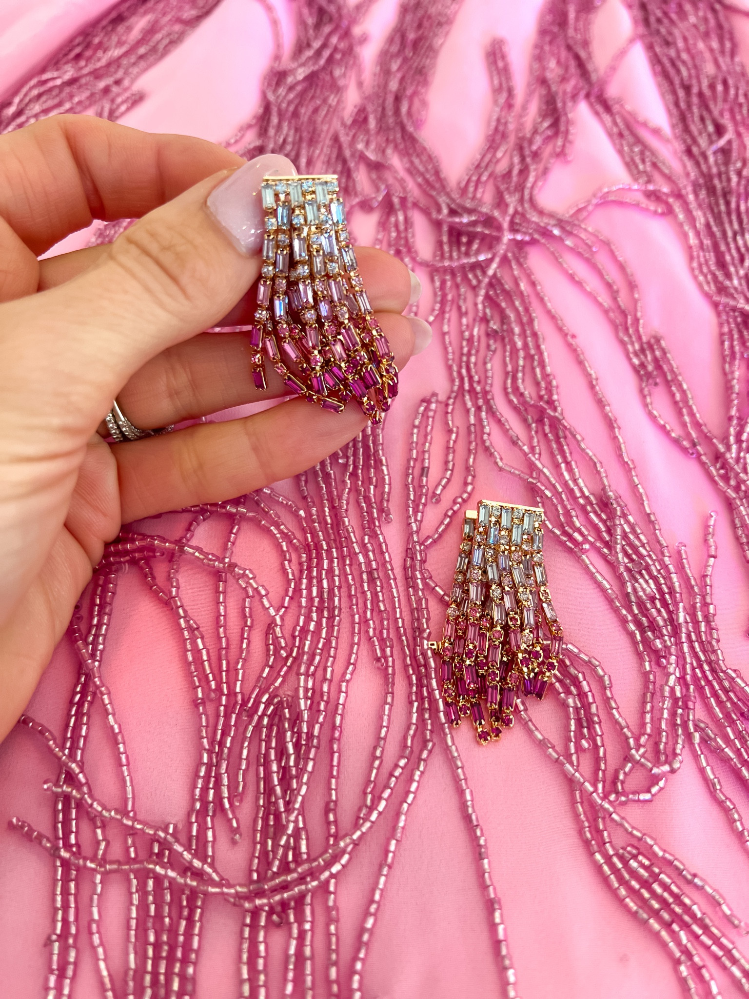 Valentine’s Day style. Bauble bar earrings. Pink beaded cocktail dress. Occasion  

#LTKwedding #LTKstyletip