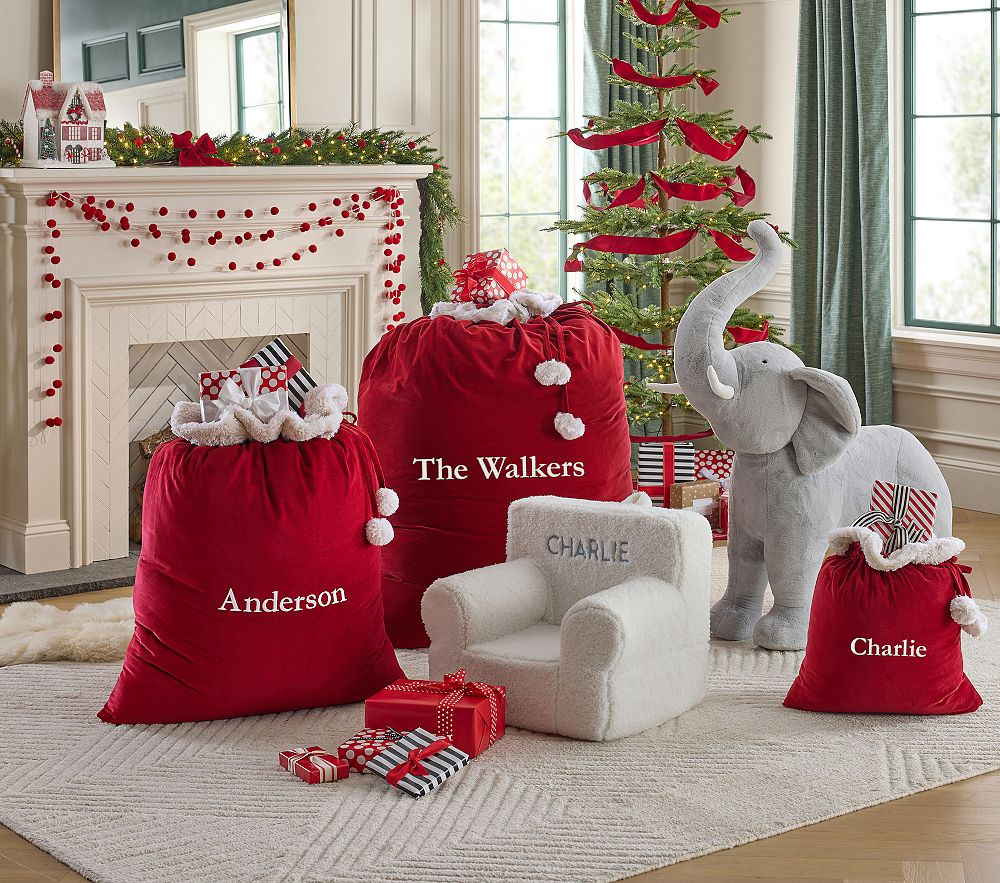 Red Velvet Santa Bags | Pottery Barn Kids