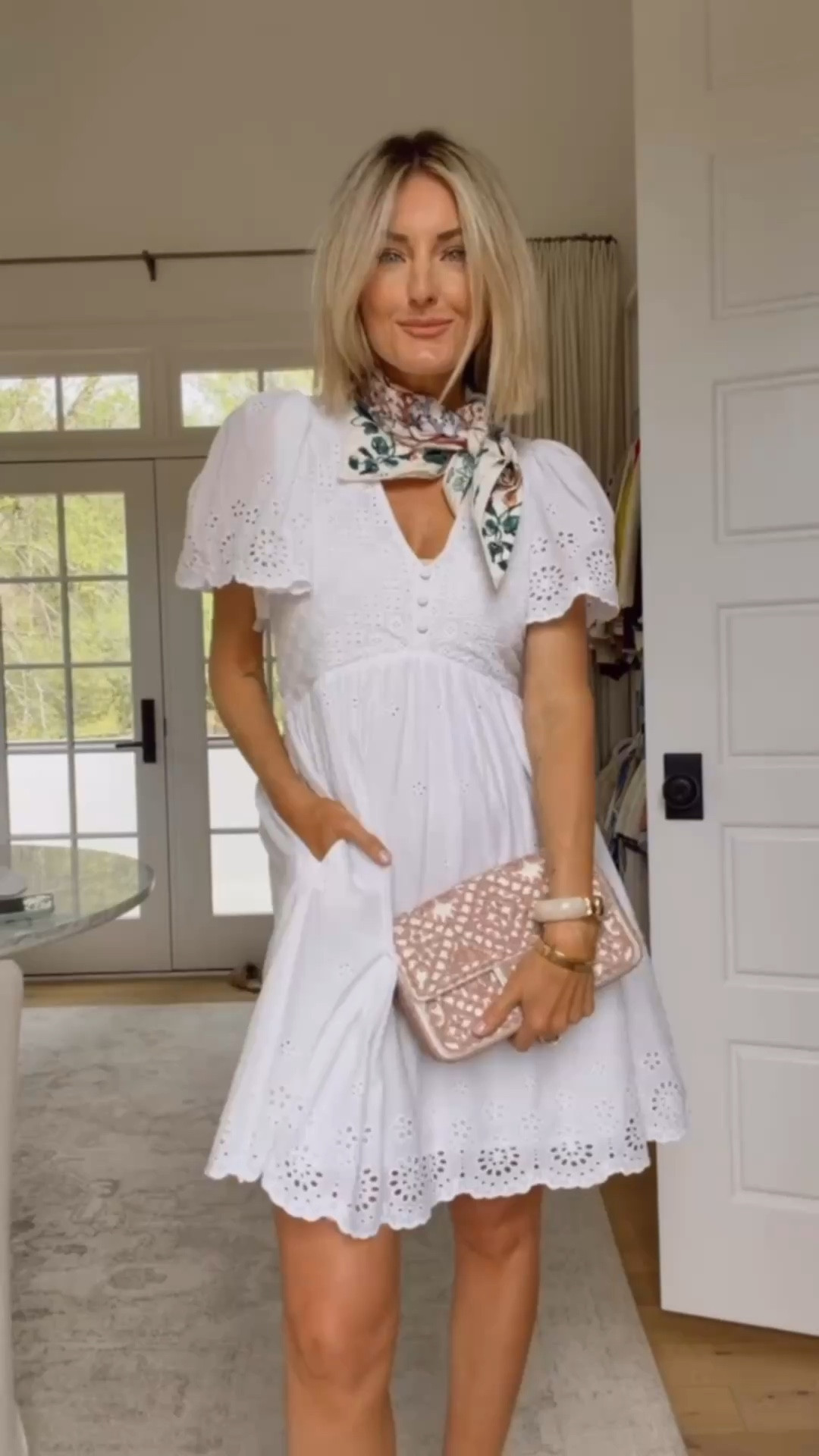 The cutest little eyelet white dress! Paired with this scarf for and elevated finish! Everyone needs a good white springtime dress in their wardrobe and this is a great option. Wearing size XS

Loverly grey, loft style finds, white eyelet mini dress, scarf accessory how to, spring fashion, wardrobe timeless staples, spring summer outfit ideas 

#LTKSeasonal