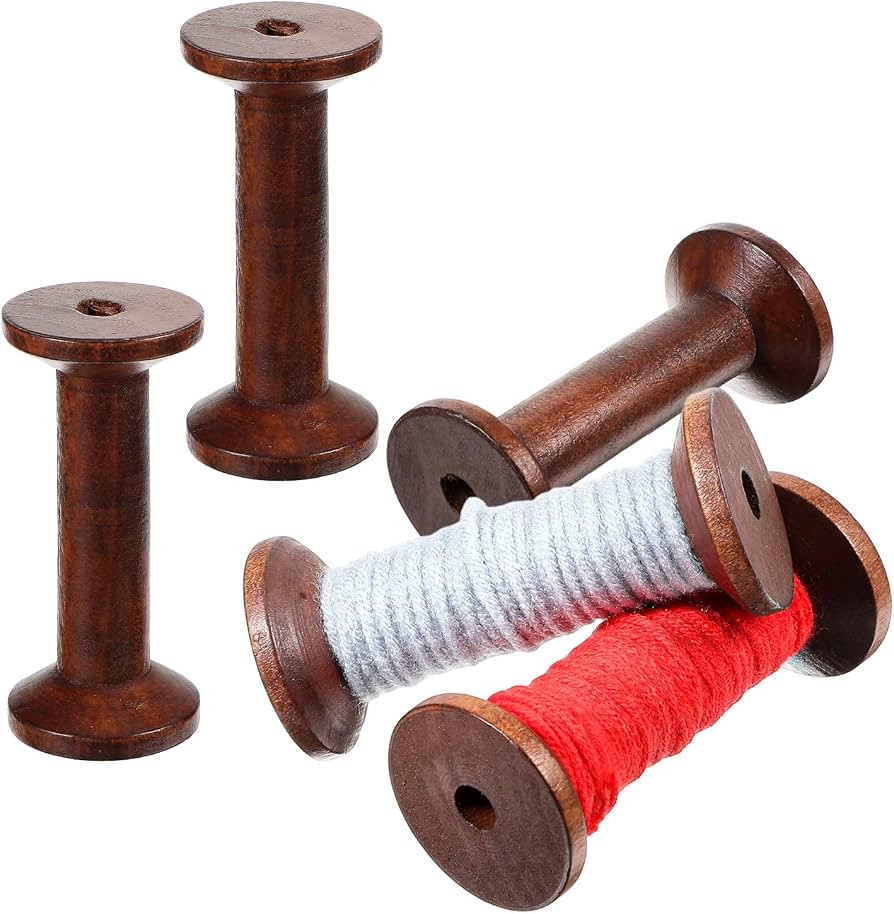5PCS Wooden Spools, 3 Inch Wooden Spools for Crafts, Unfinished Wood Thread Bobbins for Sewing, W... | Amazon (US)