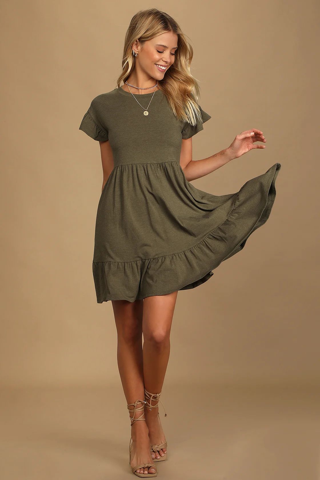 Sweetest Style Olive Green Tiered Babydoll Dress | Lulus