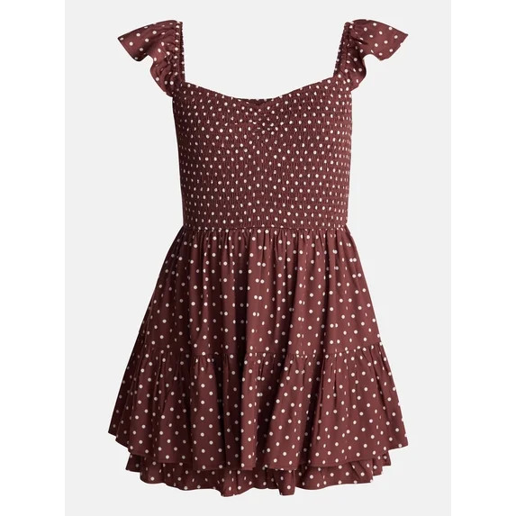 No Boundaries Smocked Romper with Flutter Sleeves, Women’s XXS-XXL | Walmart (US)