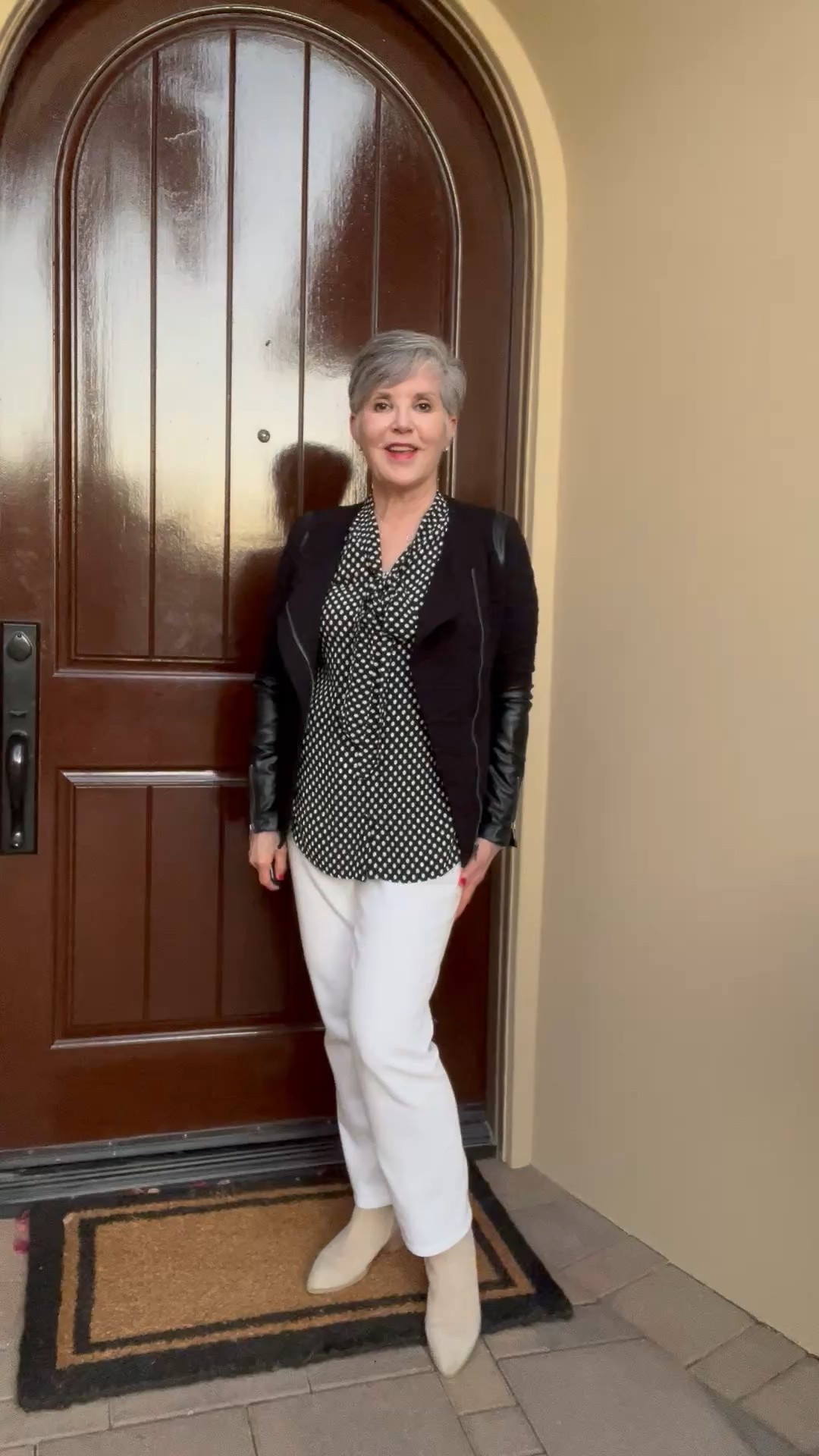 * Are you someone who struggles to transition your outfits from winter to spring? You’re not alone! Please share this with someone who struggles with this time of year too! Switching from wintery looks to spring is challenging as the temperatures fluctuate and you’re probably sick of your winter stuff!
The answer? Polka dots and white denim!
Try mixing polka dot anything (tops, scarves, earrings, etc) to get a “taste” of spring but mix either tan booties (warm, but not heavy-looking), and white jeans. These work all year round. At this time, just wear the jeans with a moto jacket and a spring (?polka dot) top and the booties. Still not enough warmth for your locale? Add a tan camels hair coat or a black wool coat. Wear it open if it’s warm enough!

#LTKStyleTip #LTKOver40 #LTKSeasonal