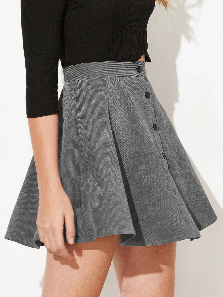 SHEIN Button Up Corduroy Skater Skirt | SHEIN
