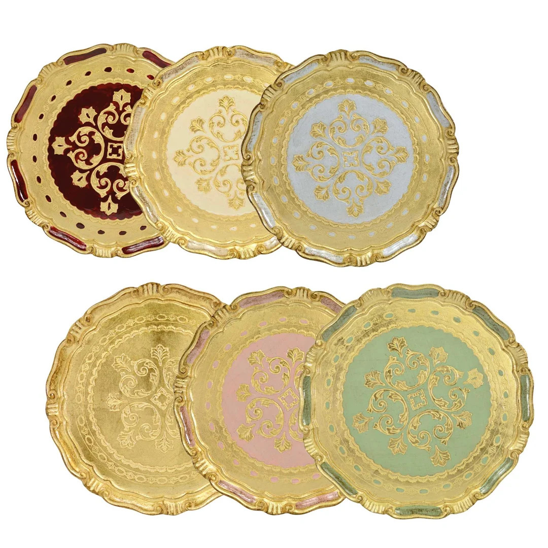 Florentine Carved Gilded Wood Circle Tray, Made in Italy - Etsy | Etsy (US)