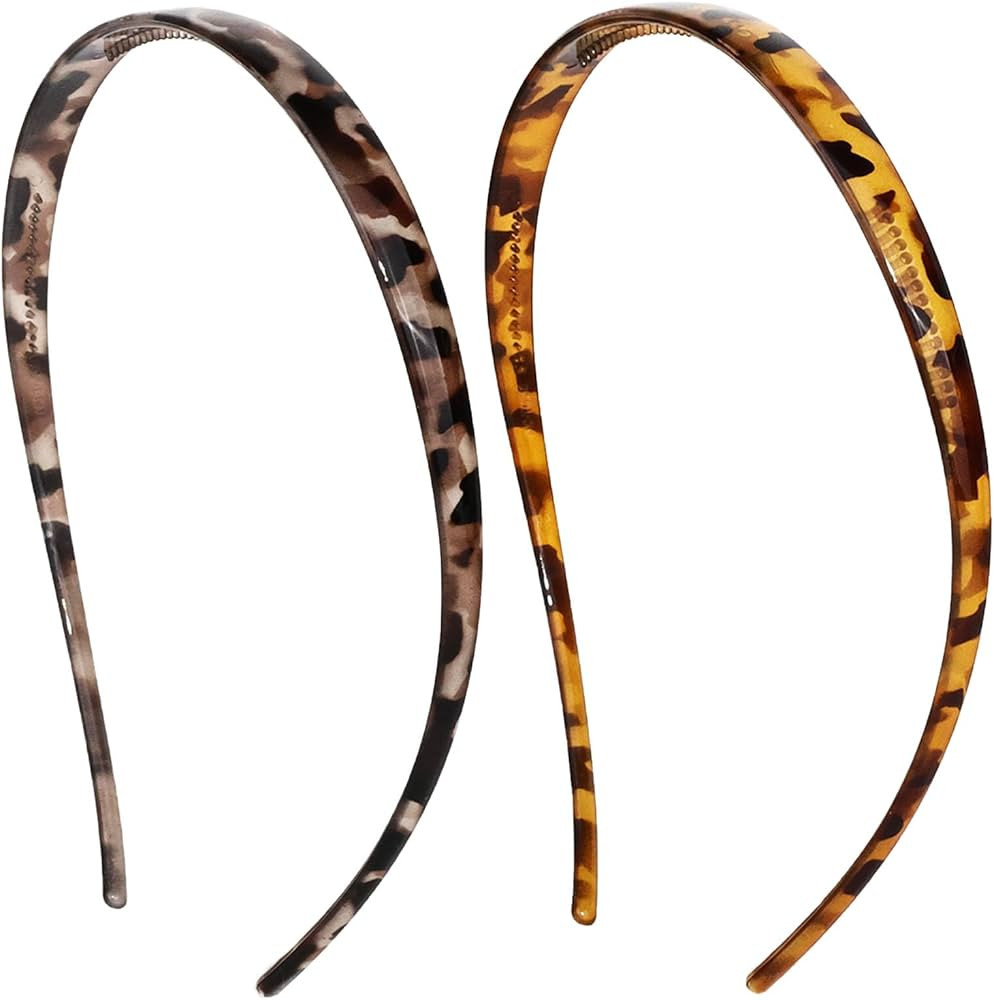 2 Pack Leopard Print Eyewear Hairbands - Comfortable Fashion Skinny Headbands, Brown, Black | Amazon (US)
