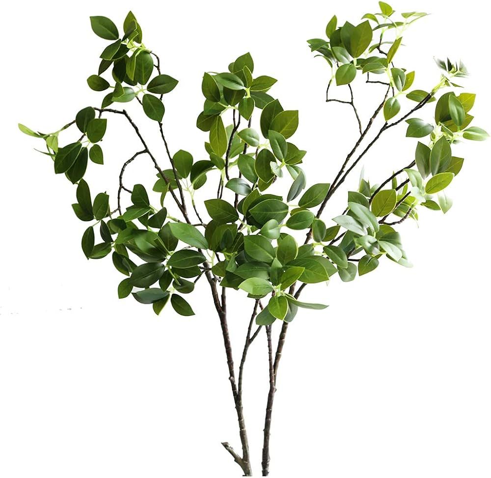 Jasming Artificial Banyan Branches Real Touch Leaves Fake Ficus Microcarpa for Home Office Garden Decoration (2) | Amazon (US)