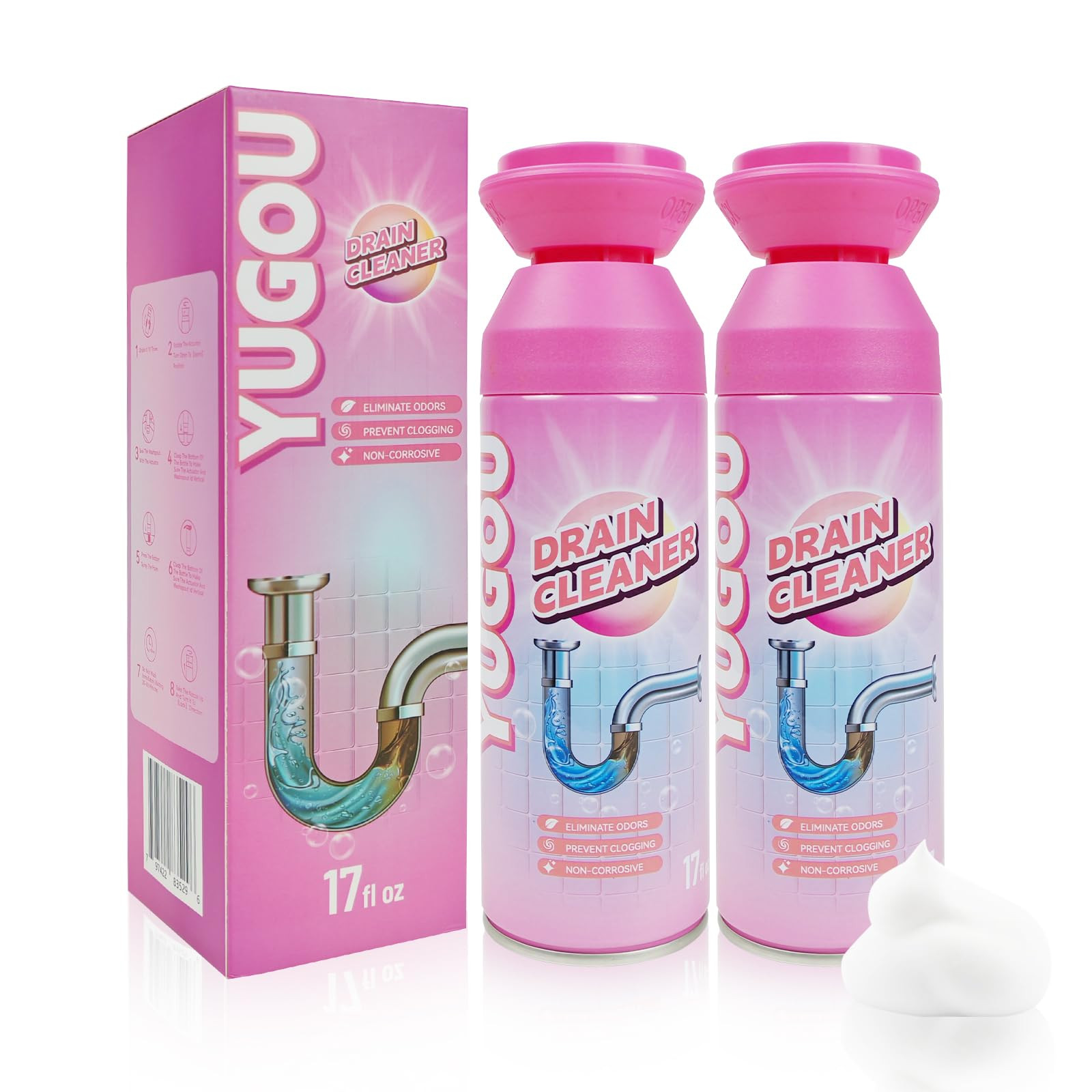 Yugou Foaming Drain Cleaner, Sink Cleaner and Deodorizer, Drain Clog Remover for Kitchen Sinks, S... | Amazon (US)