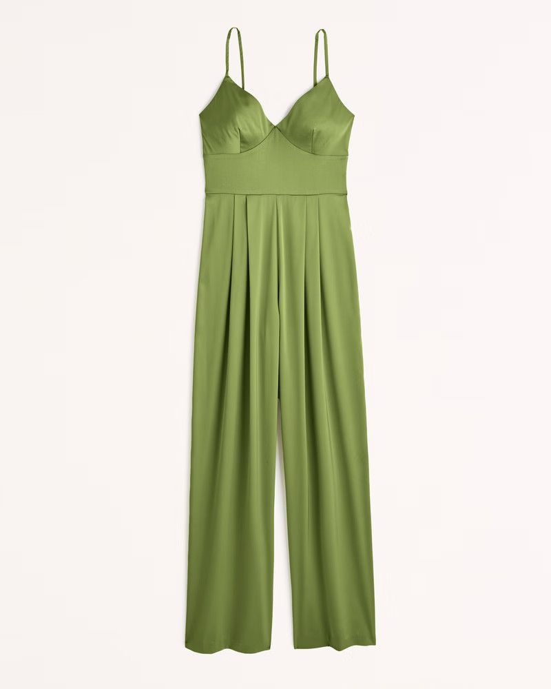 Plunge Satin Jumpsuit | Green Satin Jumpsuit | Wedding Guest Dress | Spring Outfits | Abercrombie & Fitch (US)