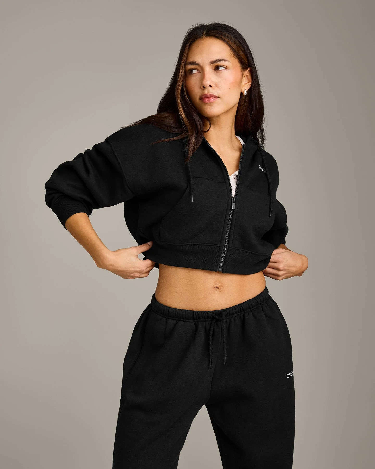 Foundations All Season Cropped Zip Up Hoodie 
 Black | Oner Active (UK / US)