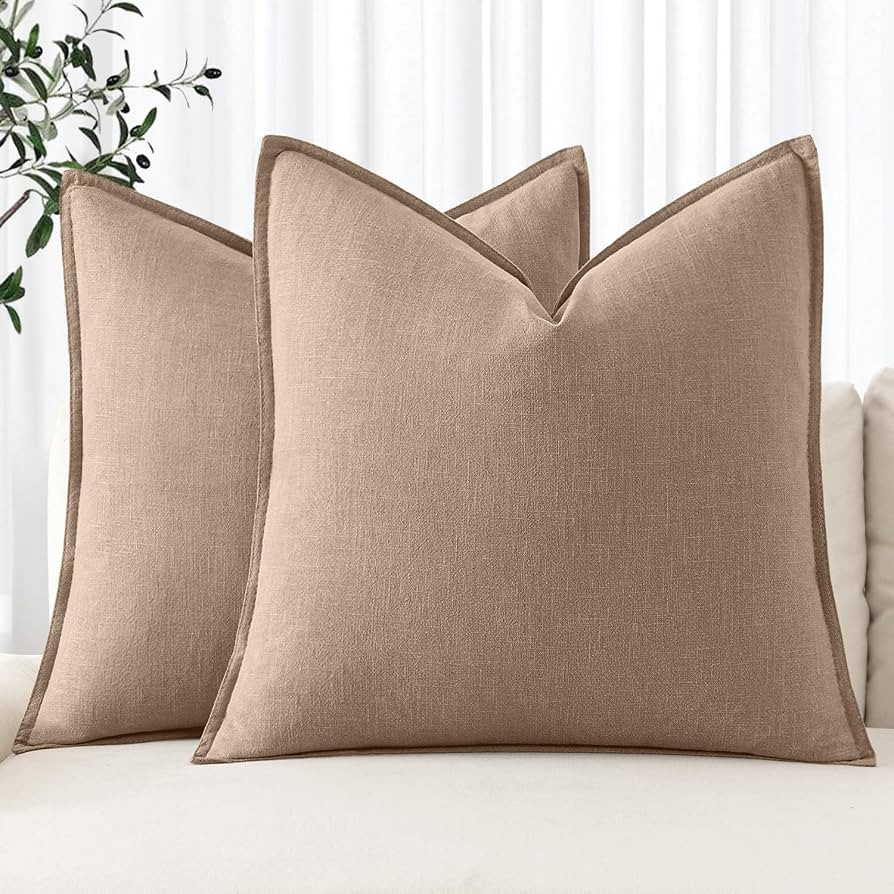 MIULEE Decorative Linen Euro Sham Pillow Covers 24x24 Camel Boho Farmhouse Neutral Couch Throw Pi... | Amazon (US)