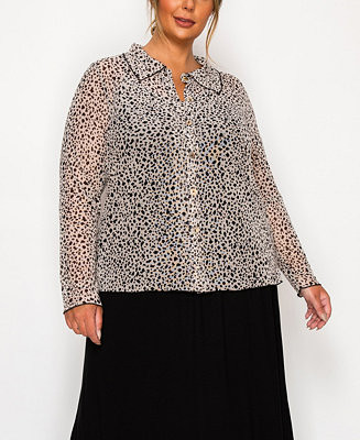 Coin1804 Plus Size Pebble Mesh Button Front Long Sleeve Shirt | Macy's