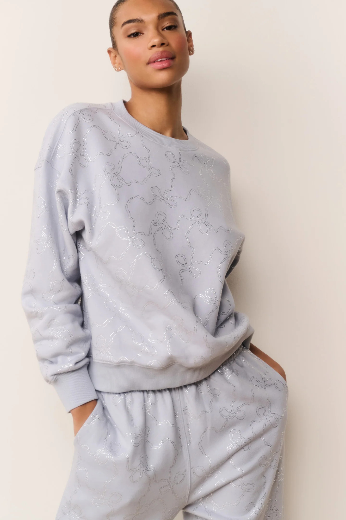 Karabeth Bow Embellished Fleece Pullover | LoveShackFancy