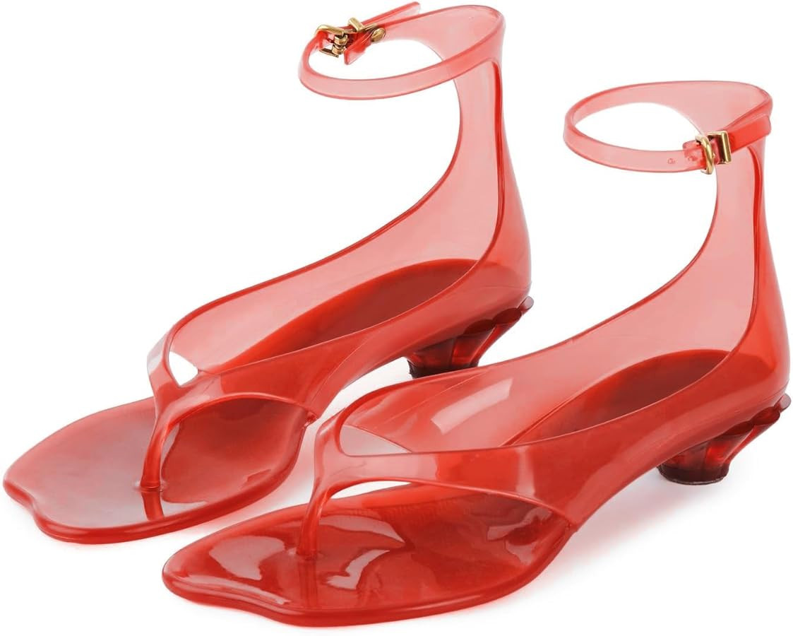 Wnshonzy Jelly Thong Sandals for Women Flip-Flop Kitten Low Heels Tabi Square Toe Summer Dressy C... | Amazon (US)