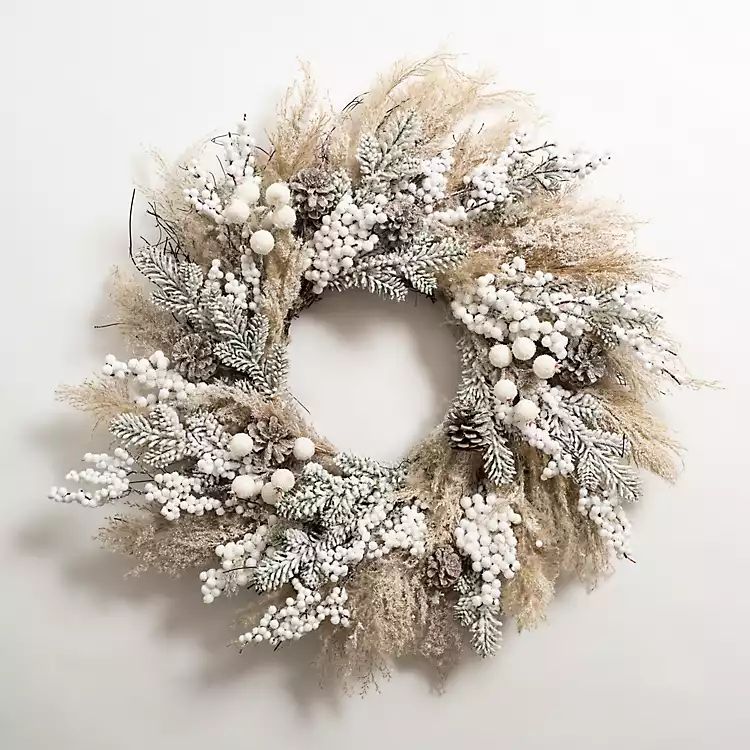 Frosted Pampas and Berries Wreath | Kirkland's Home