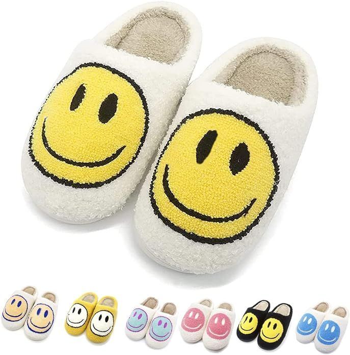 Cute Smile Face Slippers, Fuupnn Retro Soft Plush Furry Fluffy Indoor Outdoor Shoes Comfy Warm Fl... | Amazon (US)