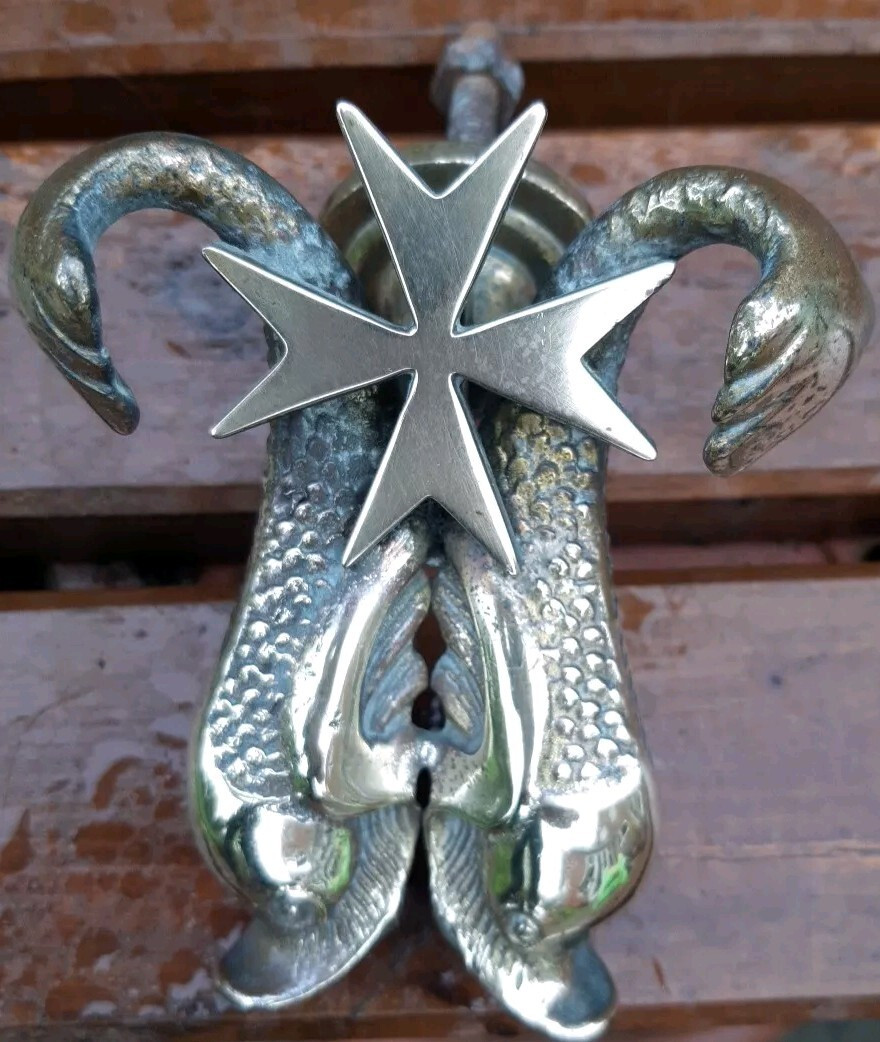 Vintage Malta Cross Door Knocker Solid Brass 2 Fish Koi Heavy Reclaimed | eBay US