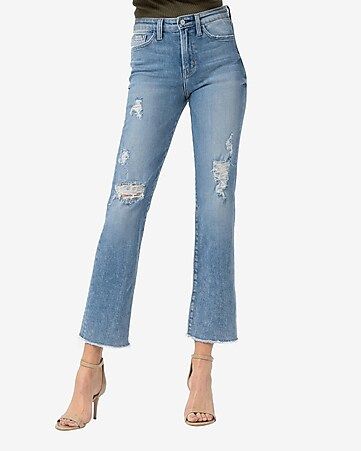 Flying Monkey High Waisted Distressed Straight Cropped Jeans | Express