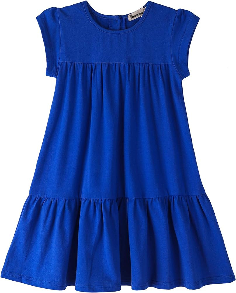 Girls Dress Short Sleeve Solid Color Tunic A-Line Tiered Swing Dress 2-6 7-16 | Amazon (US)