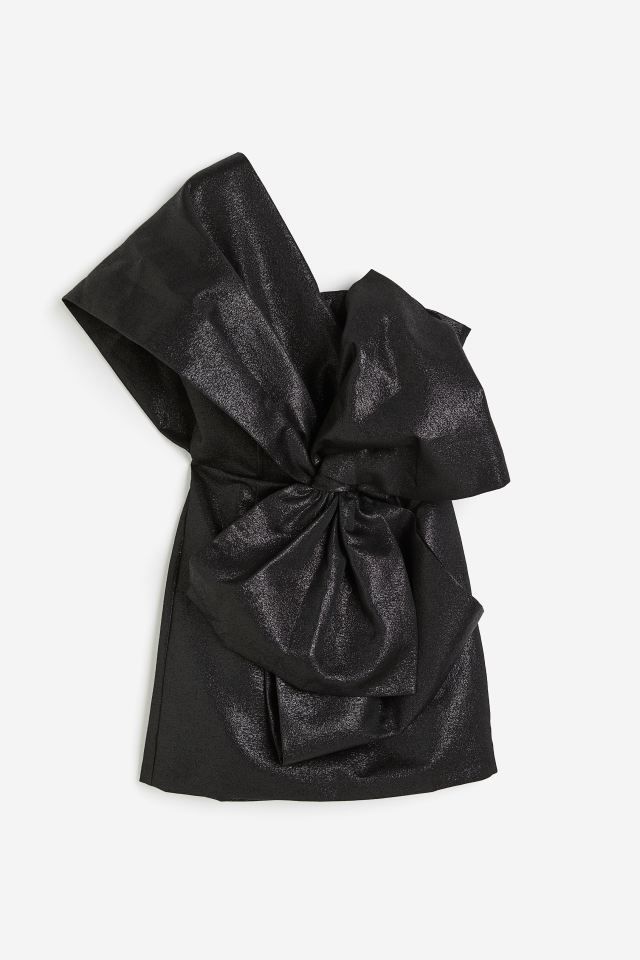 Mini Dress with Bow at Front - Black - Ladies | H&M US | H&M (US + CA)