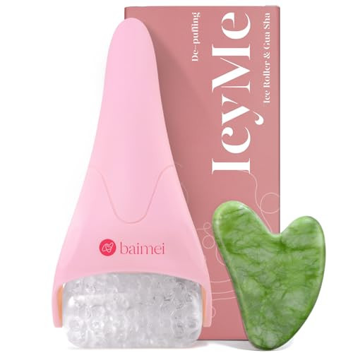 BAIMEI IcyMe Ice Roller for Face Women and Gua Sha Facial Tool Set, Ice Face Roller Reduces Puffiness, Relieves Migraines, Skin Care Tools, Self Care Gift for Women - Pink | Amazon (US)