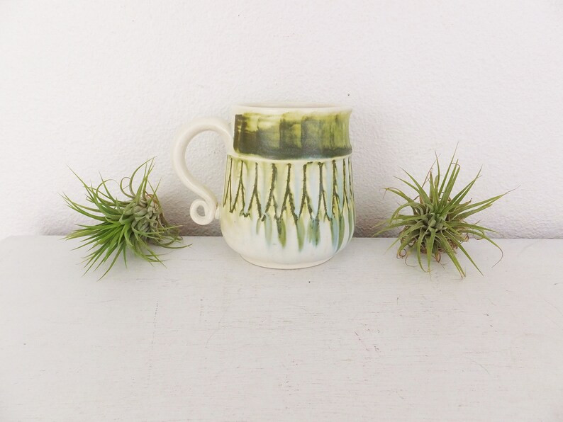 Mid Century Style Art Pottery Creamer Small Pitcher in Green & White Syrup Pitcher Pencil Holder ... | Etsy (US)