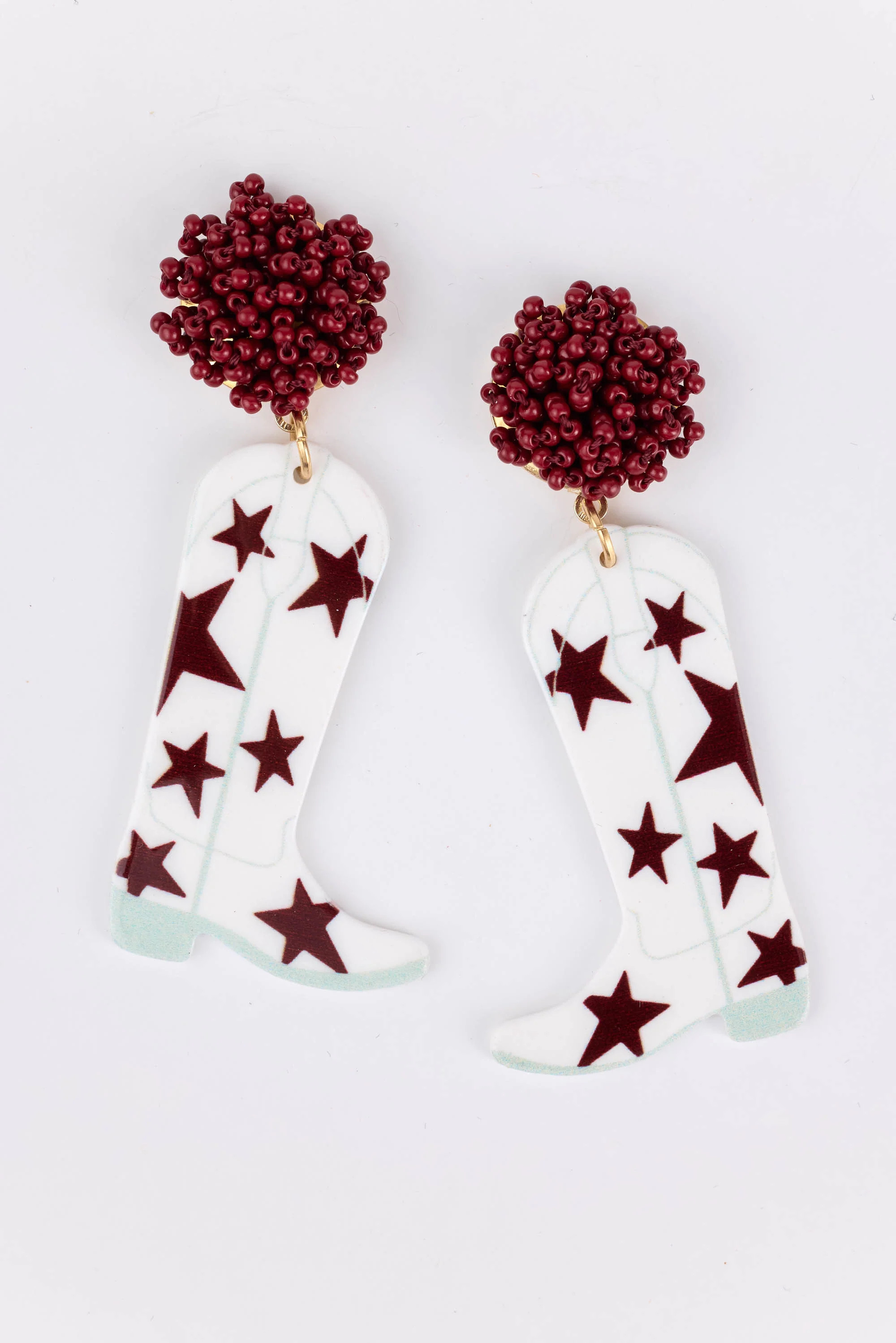 Boot Earrings- White/Maroon | Avara