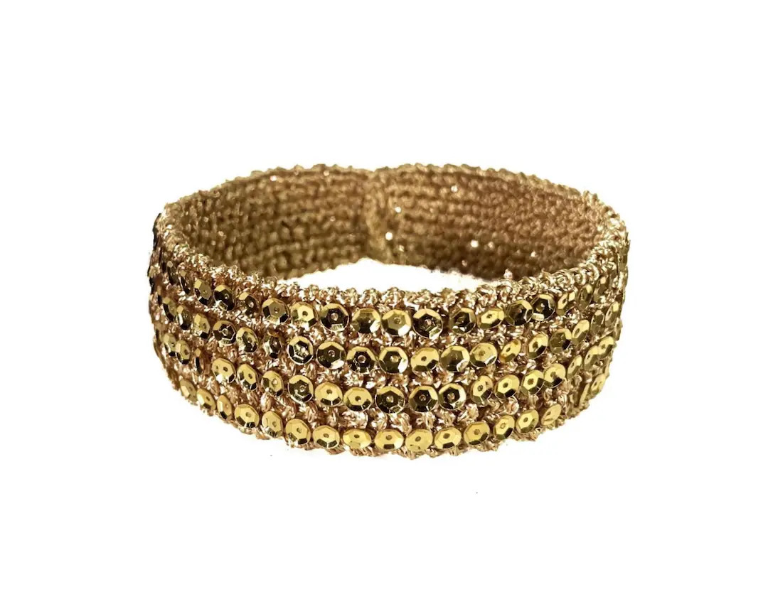 Hand-Knitted Sequin Party Headband | Viscose | GOLD | Etsy (US)