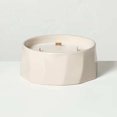 4 Wick Large Faceted Ceramic Sandalwood and Terracotta Jar Candle Cream 21oz - Hearth & Hand™ with Magnolia | Target