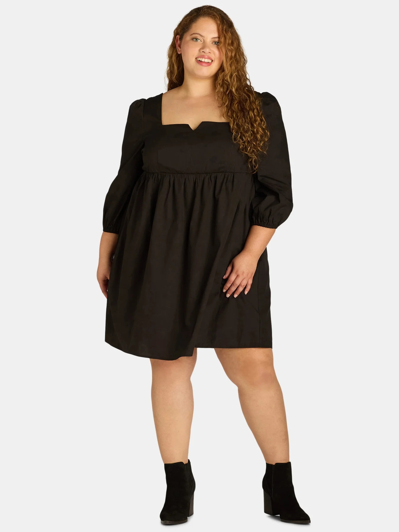 Terra & Sky Women's Plus Size Sweetheart Neckline Mini Dress with 3/4-Length Sleeves, 0X-4X | Walmart (US)