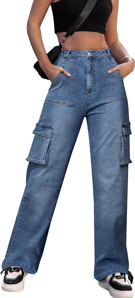 ZMPSIISA Women High Waisted Cargo Pants Wide Leg Casual Pants 6 Pockets Combat Military Trousers | Amazon (US)