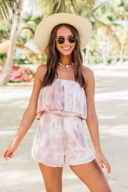 Right Next To Me Tie Dye Romper Dusty Mauve | The Pink Lily Boutique