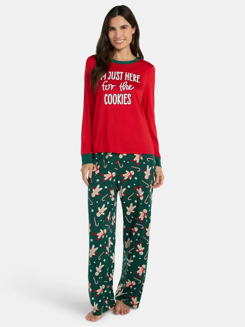 Holiday Time Women's Matching Family Pajamas Gingerbread Cookie Top and Pants Set, 2-Piece, Sizes... | Walmart (US)