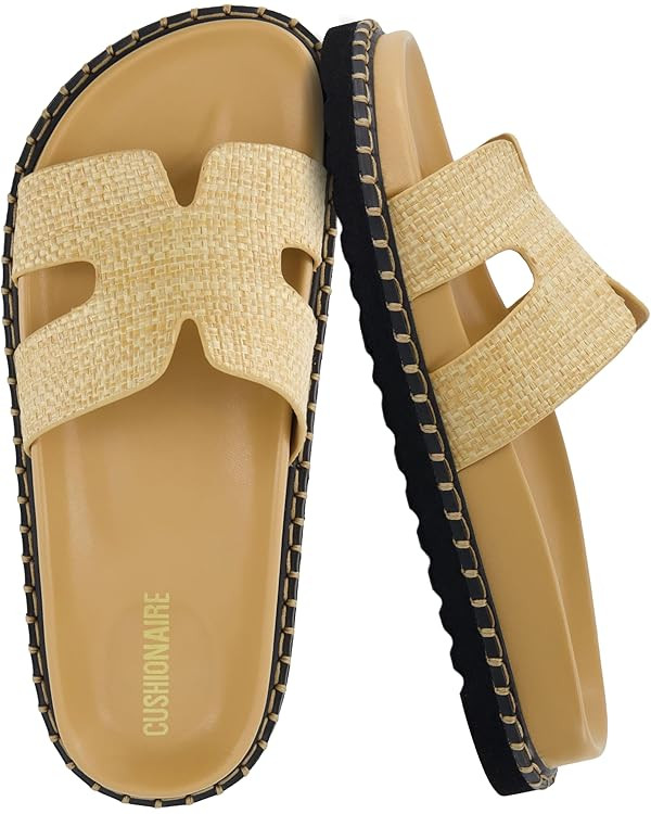 CUSHIONAIRE Crisp Women’s Slide Sandal – Faux Leather Cutout Slip-On with Artisan Stitching &... | Amazon (US)
