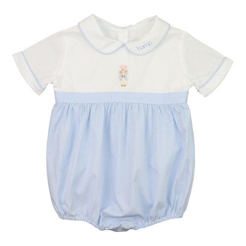 Blue And White Gingham Embroidered Bunny Bubble - Shipping Mid March | Cecil and Lou