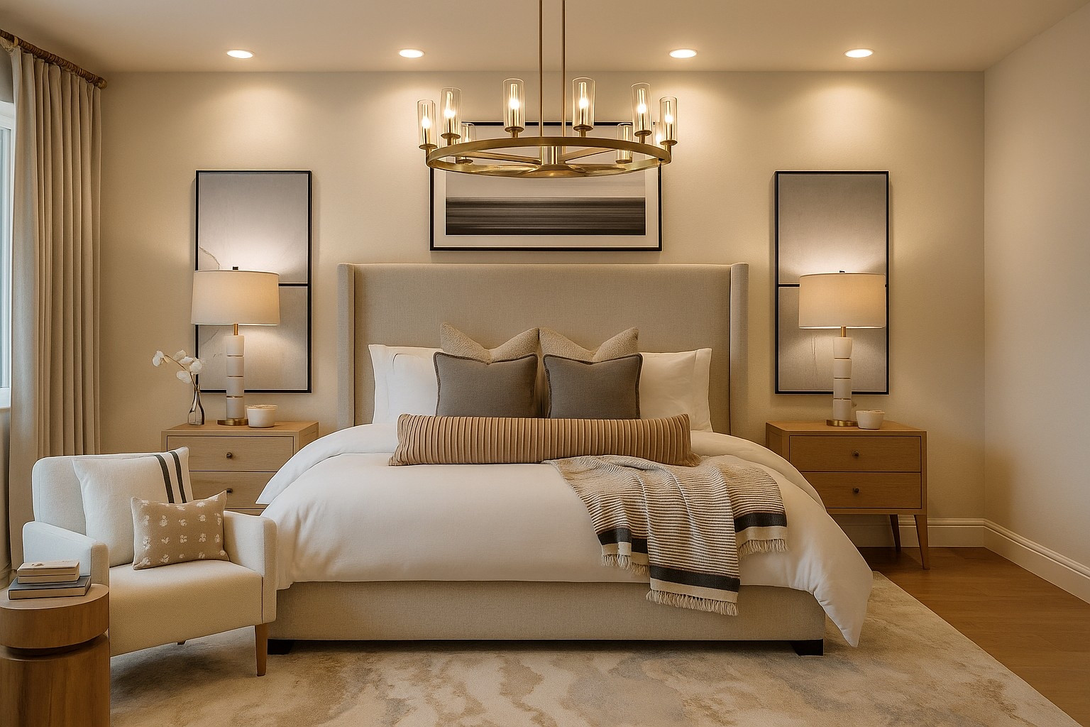 ✨ Cozy Neutral Bedroom Inspiration ✨
Transform your space with this serene, elegant bedroom design featuring a calming neutral palette and warm textures. From the upholstered bed and layered pillows to the rattan wall art and soft area rug, every detail is crafted for comfort and style.

🛏️ Upholstered Platform Bed
🪵 Natural Wood Nightstands
🪑 Cozy Accent Chair
💡 Modern Brass Chandelier & Recessed Lighting
🎨 Neutral Wall Art Prints
🌾 Layered Textiles & Throw Pillows

Perfect for modern, coastal, or transitional interiors!

👉 Shop this look for a cozy bedroom upgrade!

#NeutralBedroom #CozyBedroom #BedroomInspo #PinterestHome #InteriorDesign #RattanWallDecor #ModernFarmhouse #NaturalTones #HomeDecor #BedroomGoals #HomeInspo #SereneSpaces



#LTKHome #LTKStyleTip #LTKSummerEdit