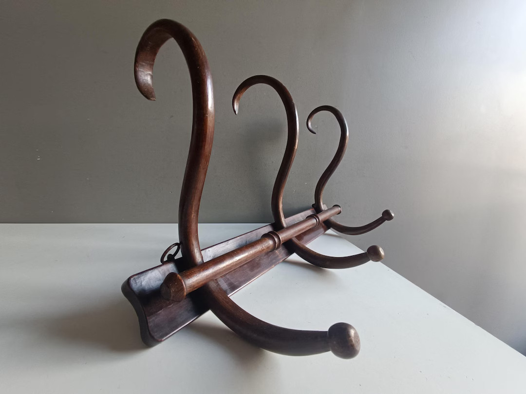 Antique French Bentwood Coat Hat Rack Stand / Vintage Wood 3 Hook Hanger / Thonet / Shabby Chic D... | Etsy (US)