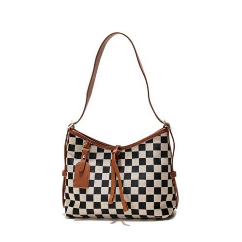 YFGBCX Checkered Tote Bag for Women Hobo Bag Purse 2025 Fall Checkered Shoulder Bag for College Work Travel | Amazon (US)