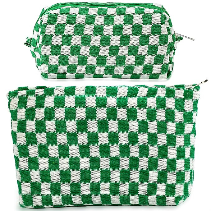 ZLFSRQ 2Pcs Checkered Makeup Bag for Women Large Cosmetic Bag Set Travel Toiletry Bag Makeup Pouc... | Amazon (US)
