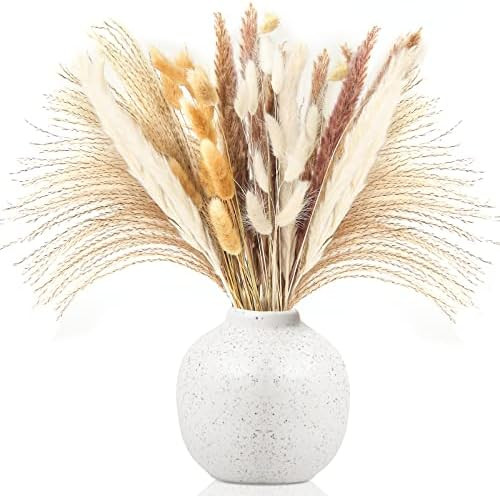 JOHOUSE 60pcs Dried Pampas Grass,White Brown Pampas Reeds Dried Bunny Tails Flowers Vase Boho Hom... | Amazon (US)