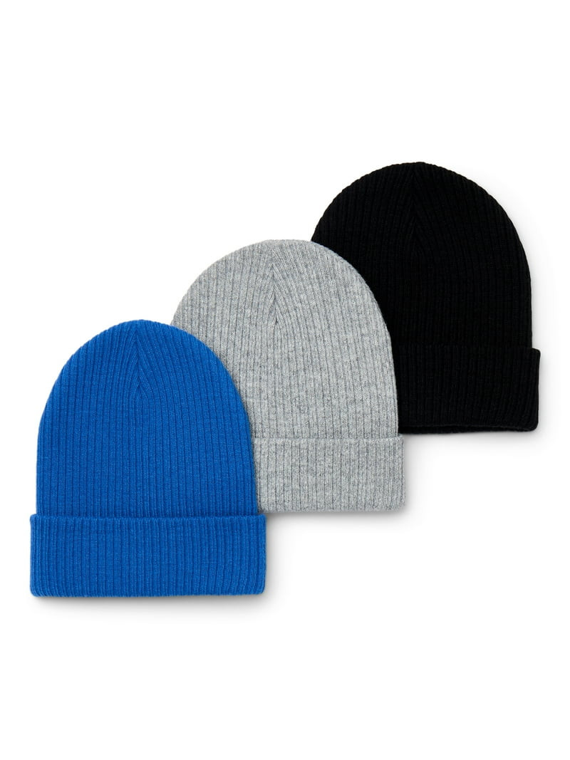 Wonder Nation Boys Ribbed Knit Beanie Hat, 3-Pack | Walmart (US)