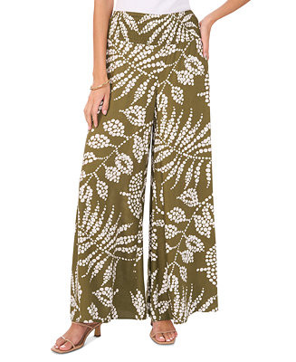 Vince Camuto Women's Printed Smocked-Waist Pull-On Wide-Leg Pants - Macy's | Macy's