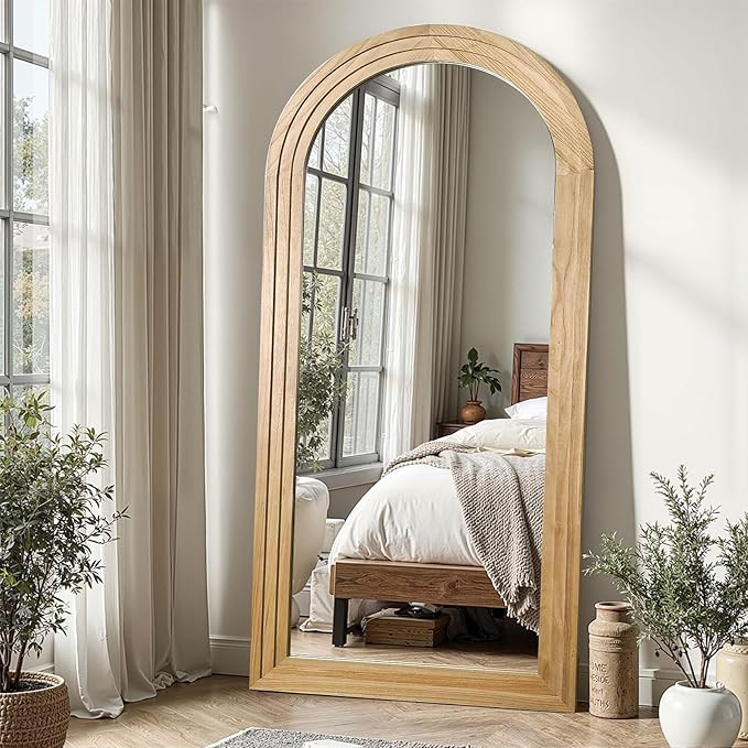 Delma Arched Full Length Floor Mirror with Stand, 55x24 Rustic Farmhouse Solid Wood Frame Wall Mi... | Amazon (US)