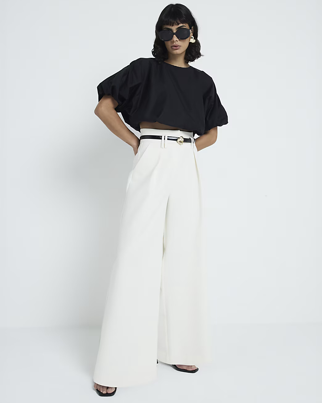 Cream High Waisted Wide Leg Trousers | River Island UK & IE
