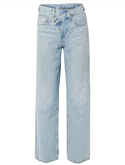 Women Straight Wide Leg Jeans Baggy High Waist Vintage Irregular Jeans Button Cotton Pants | Amazon (US)