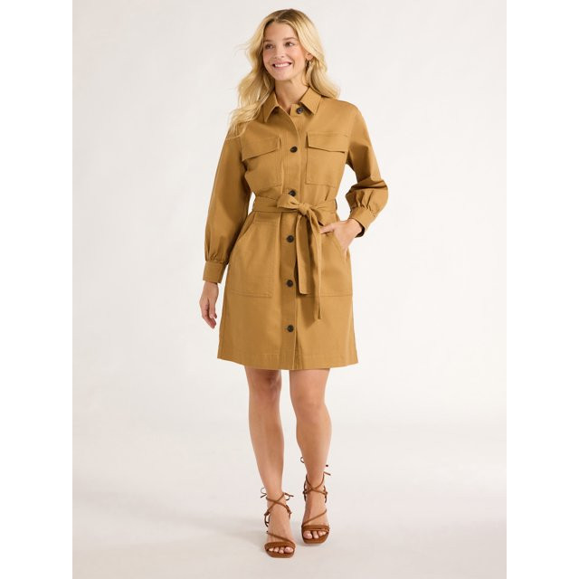 Free Assembly Women's Belted Utility Mini Dress with Long Sleeves, Sizes XS-XXL | Walmart (US)