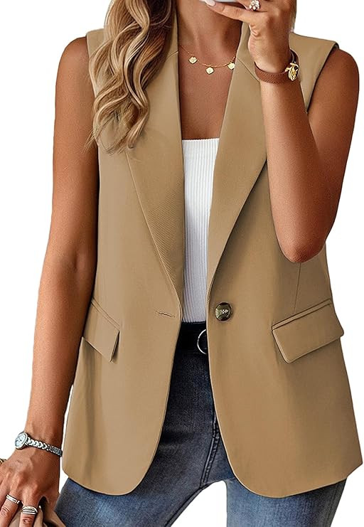 Mina Self 2025 Fall Women's Sleeveless Vest Blazer - Fully Lined Lightweight Fashion Casual Work ... | Amazon (US)