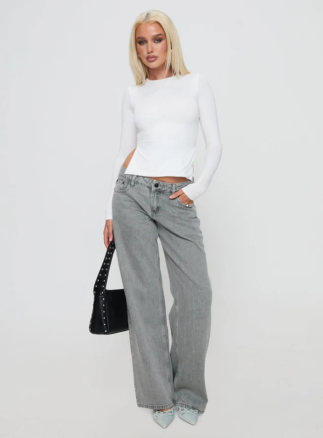 Ellanor Low Rise Slouch Denim Jean Washed Grey | Princess Polly AU