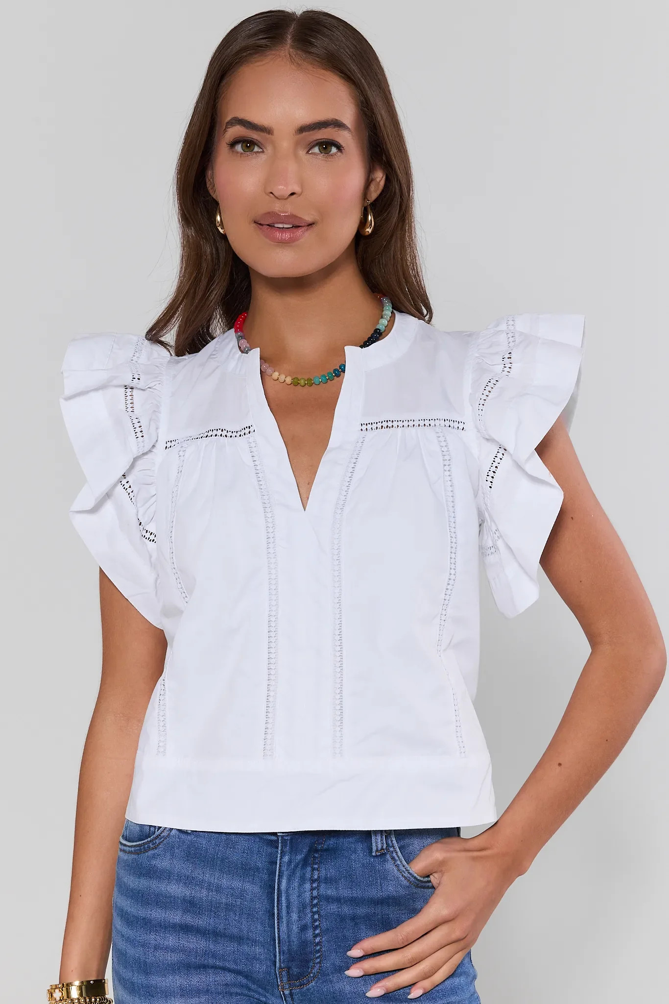 Judith White Flutter Sleeve Top | Avara